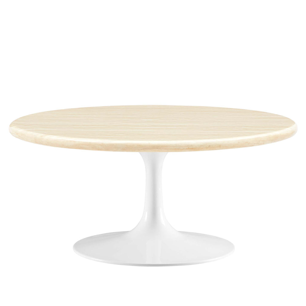 Lippa 36" Round Faux Travertine Coffee Table - White Travertine