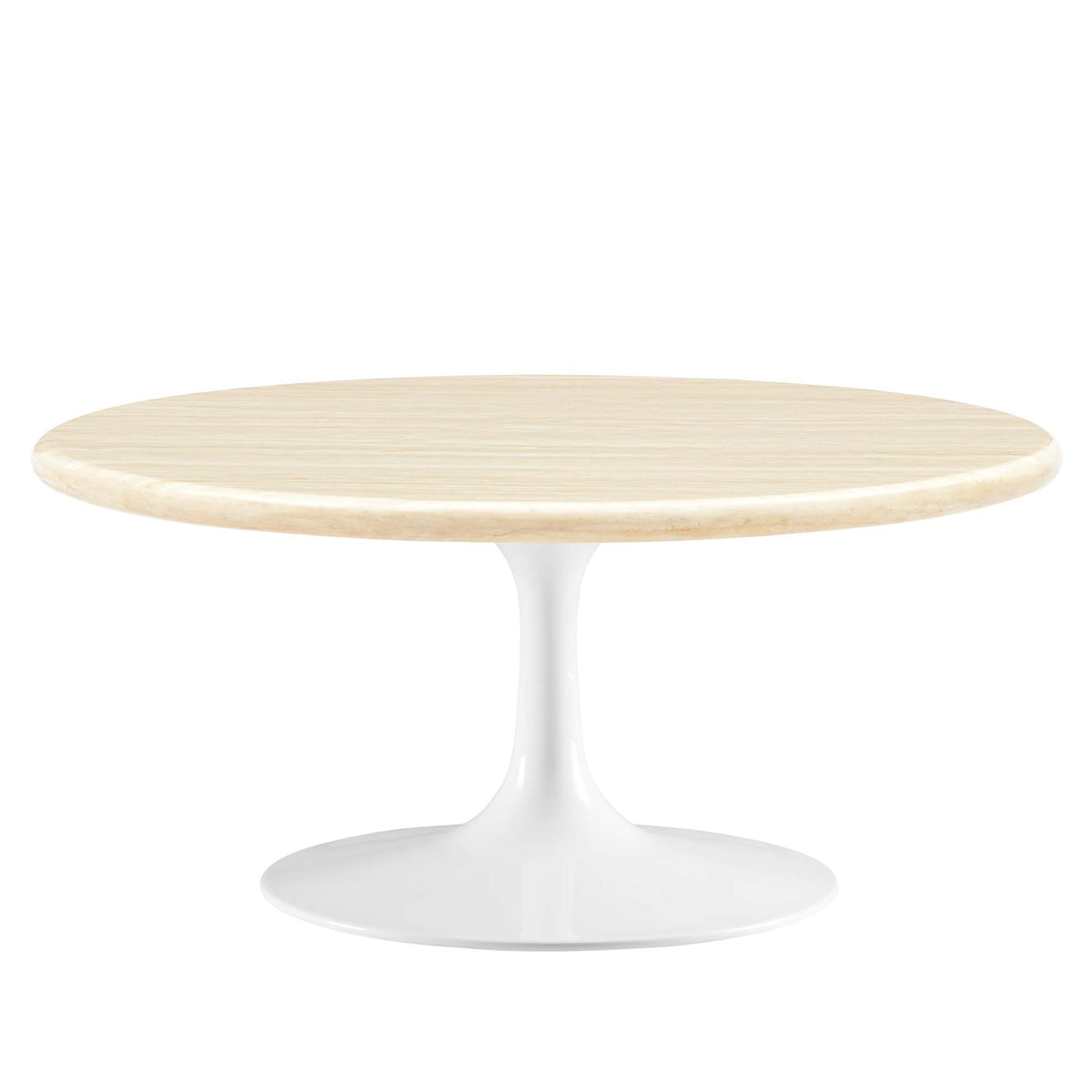 Lippa 36" Round Faux Travertine Coffee Table - White Travertine