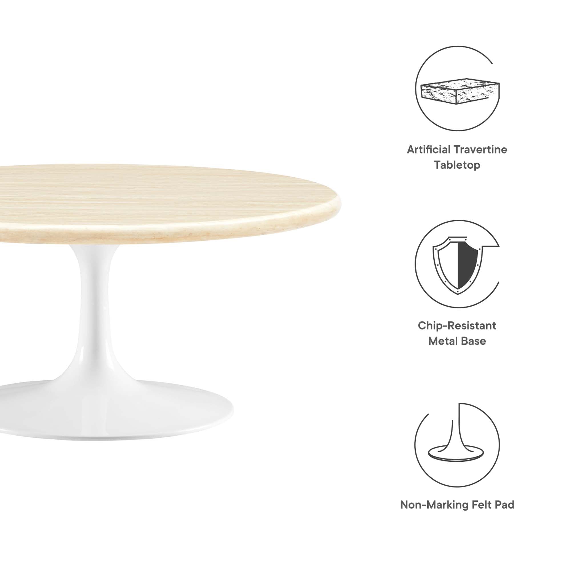 Lippa 36" Round Faux Travertine Coffee Table - White Travertine