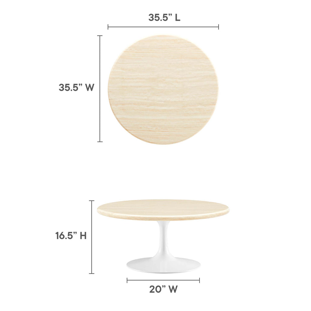 Lippa 36" Round Faux Travertine Coffee Table - White Travertine
