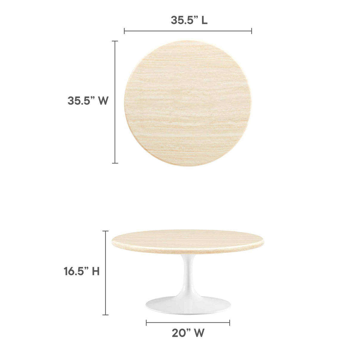 Lippa 36" Round Faux Travertine Coffee Table - White Travertine