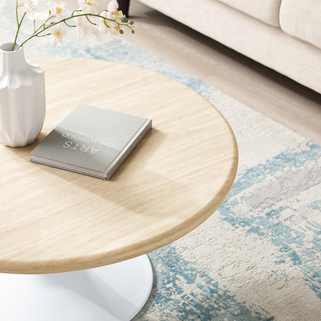 Lippa 36" Round Faux Travertine Coffee Table - White Travertine
