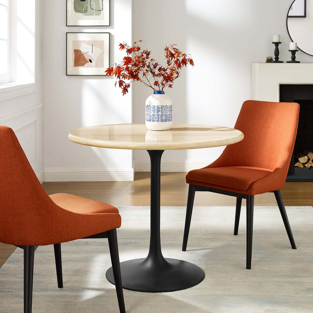 Lippa 36" Round Faux Travertine Dining Table - Black Travertine