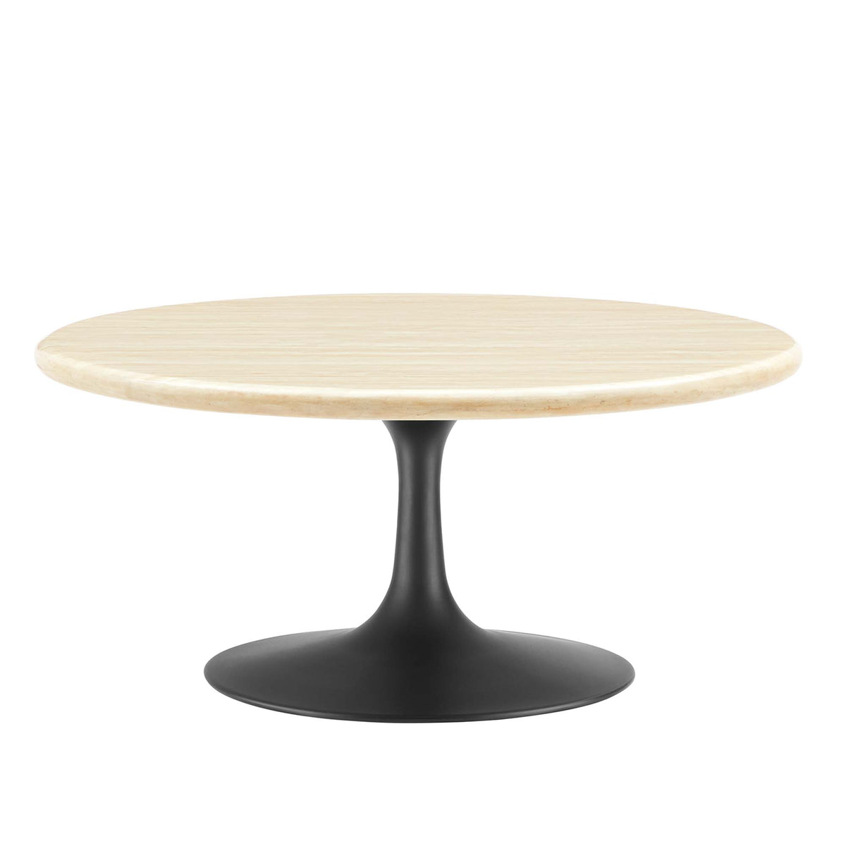 Lippa 36" Round Faux Travertine Coffee Table - Black Travertine