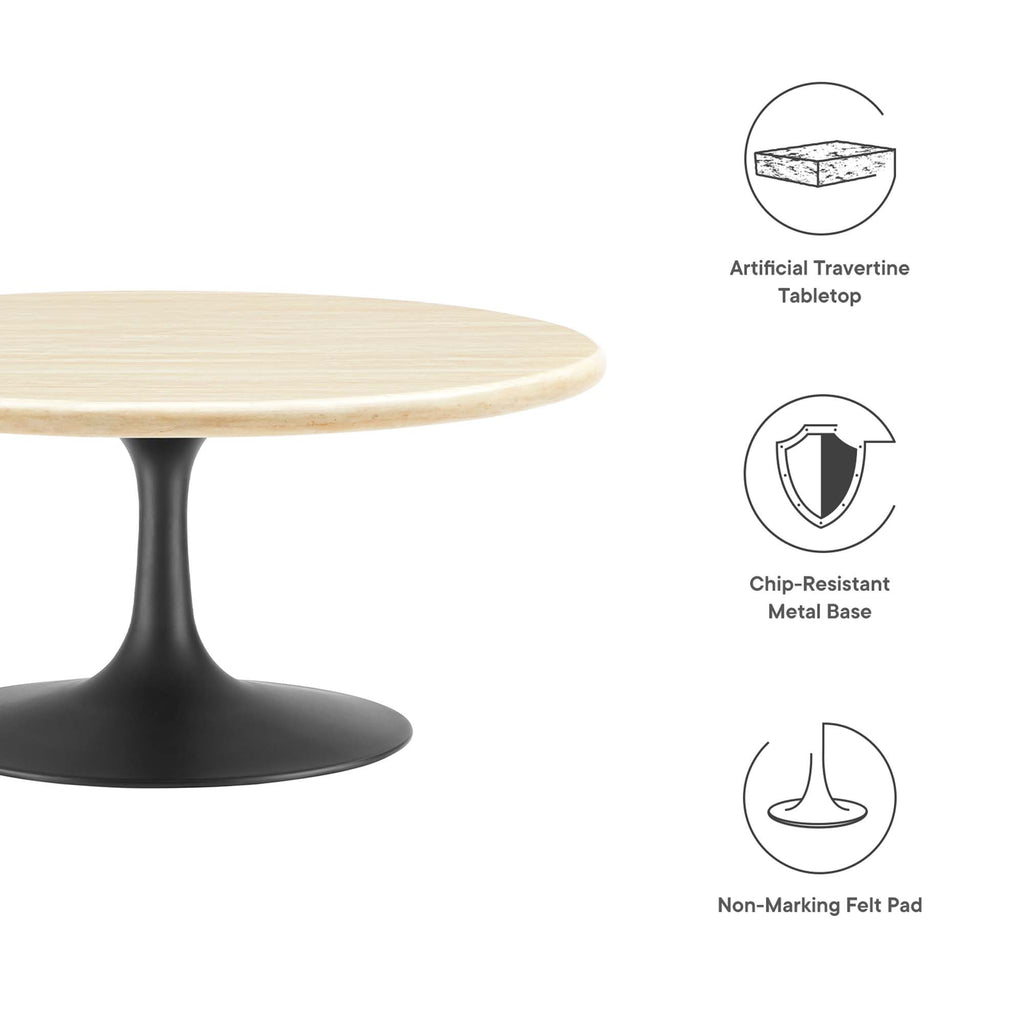 Lippa 36" Round Faux Travertine Coffee Table - Black Travertine