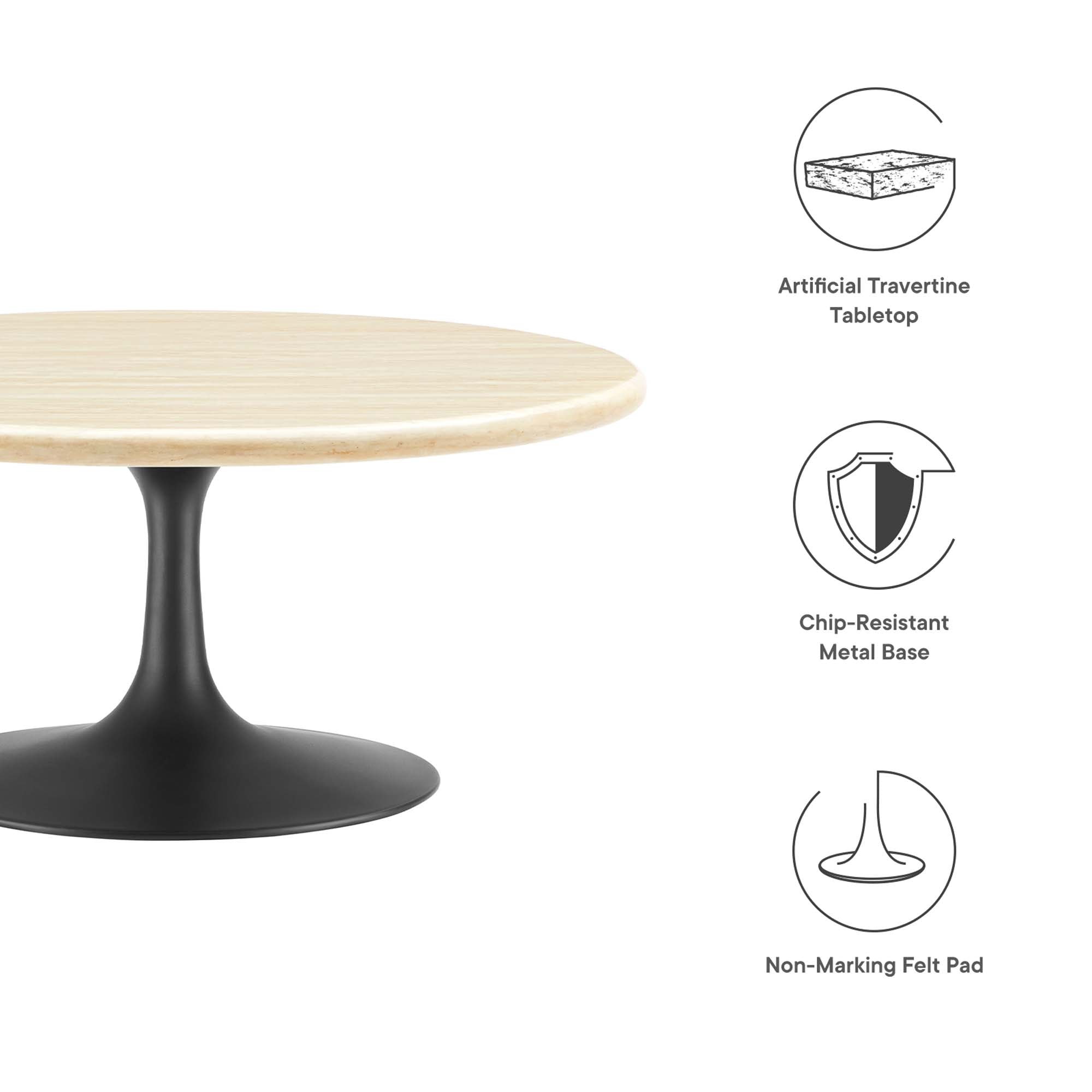 Lippa 36" Round Faux Travertine Coffee Table - Black Travertine