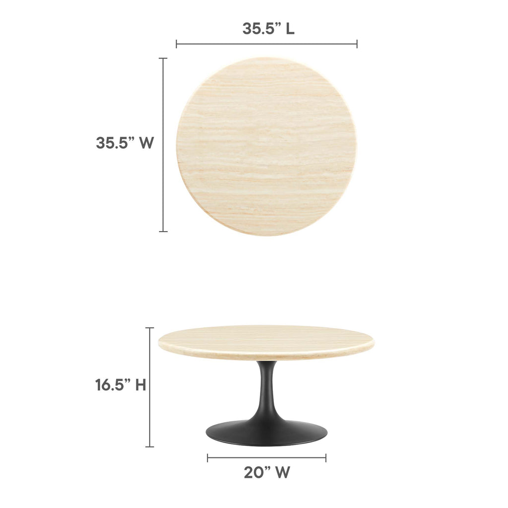Lippa 36" Round Faux Travertine Coffee Table - Black Travertine