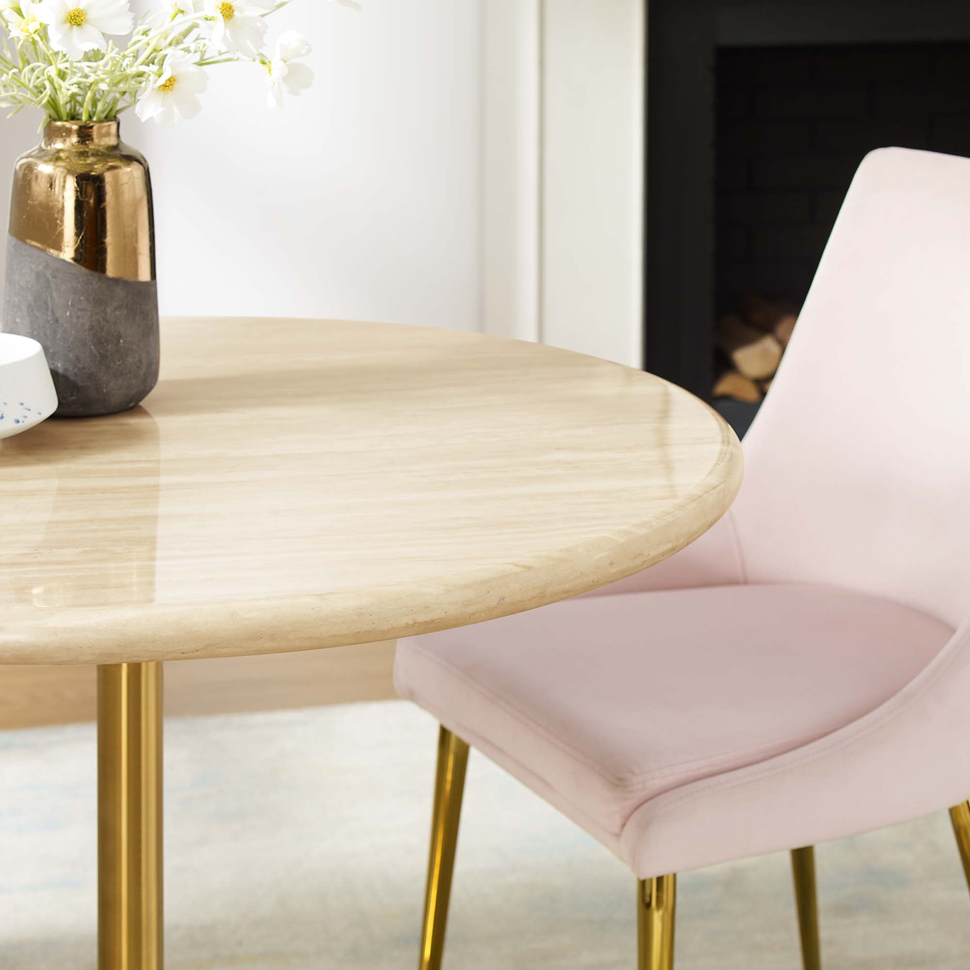Lippa 36" Round Faux Travertine Dining Table - Gold Travertine