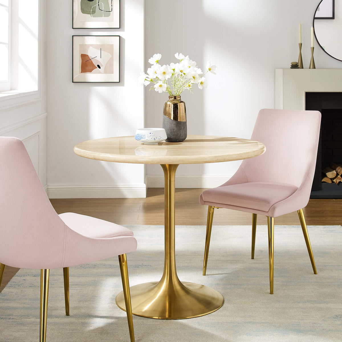 Lippa 36" Round Faux Travertine Dining Table - Gold Travertine