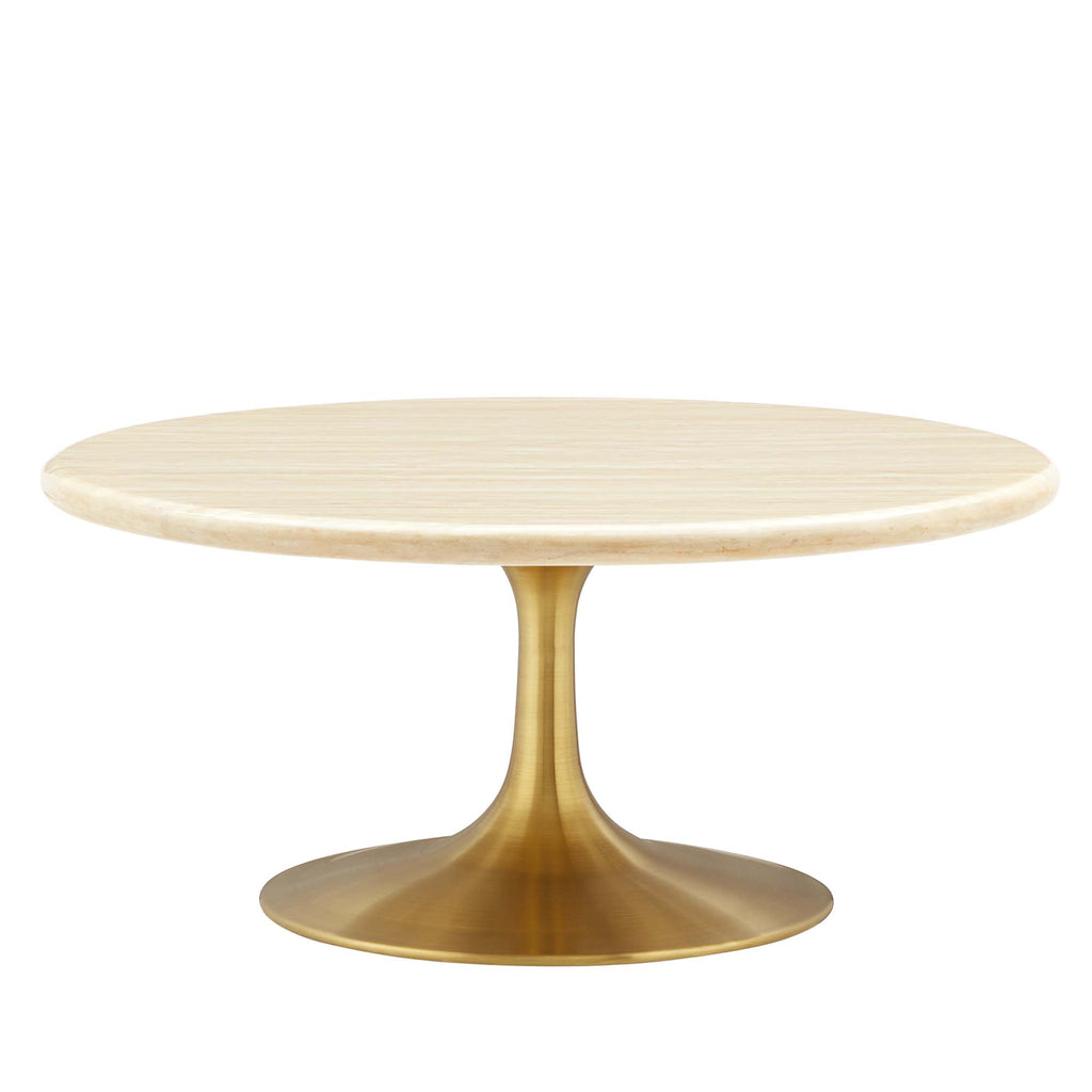 Lippa 36" Round Faux Travertine Coffee Table - Gold Travertine
