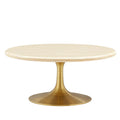 Lippa 36" Round Faux Travertine Coffee Table - Gold Travertine