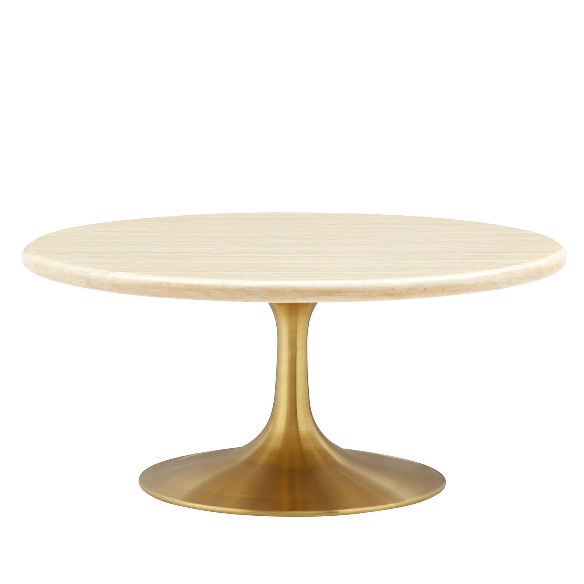 Lippa 36" Round Faux Travertine Coffee Table - Gold Travertine