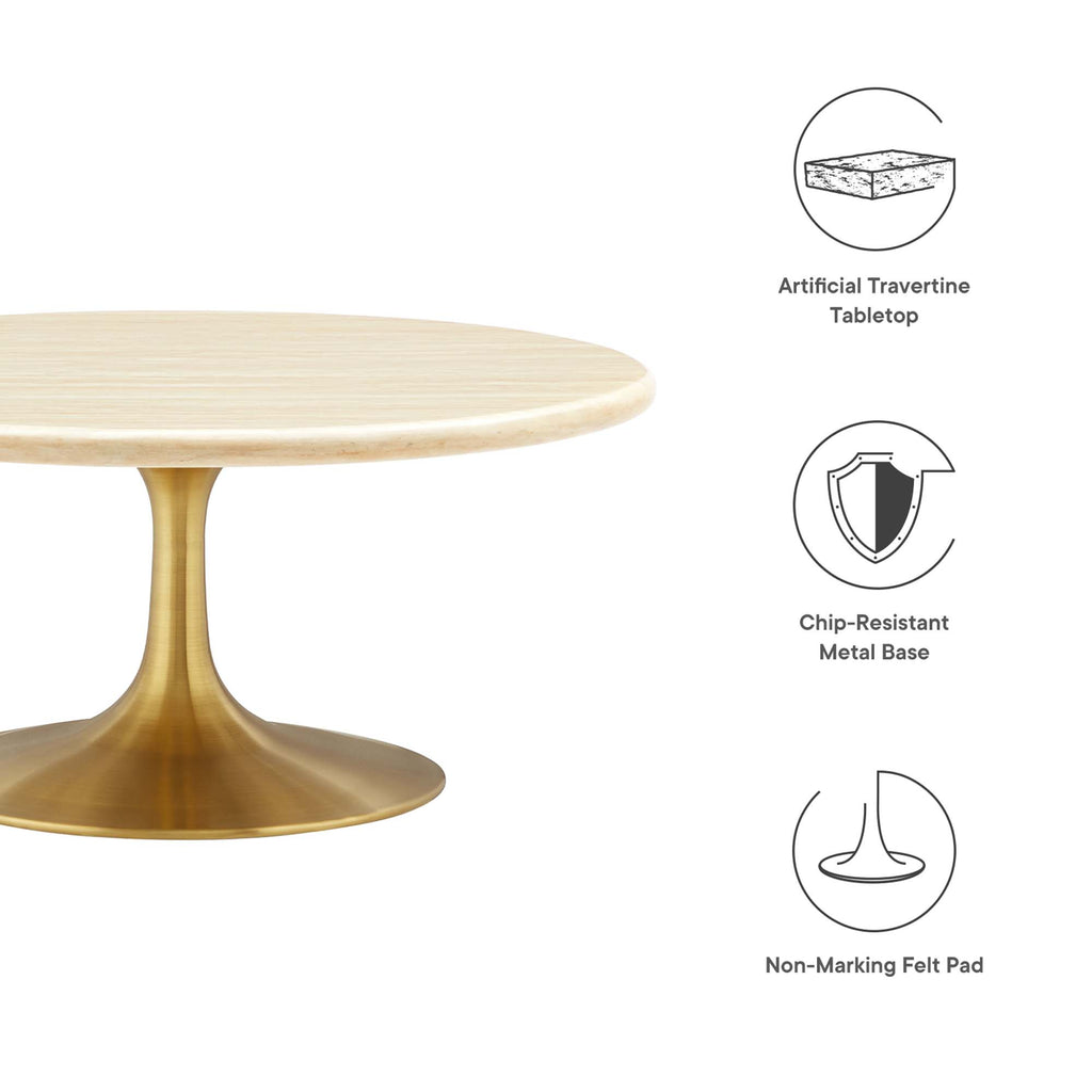 Lippa 36" Round Faux Travertine Coffee Table - Gold Travertine