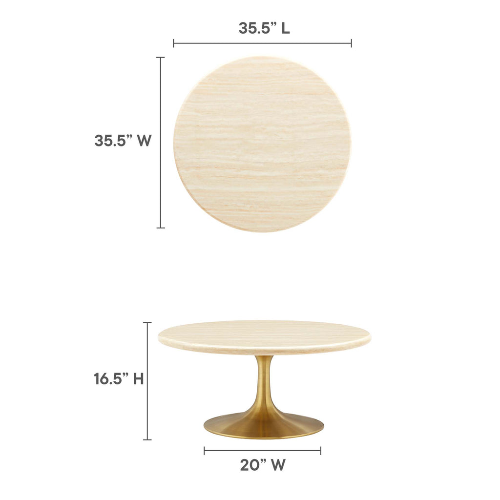 Lippa 36" Round Faux Travertine Coffee Table - Gold Travertine
