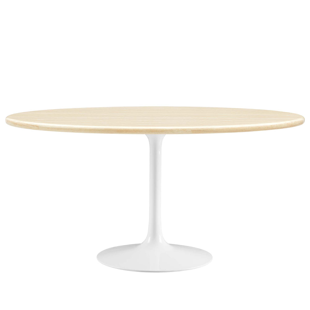 Lippa 60" Oval Faux Travertine Dining Table - White Traventine