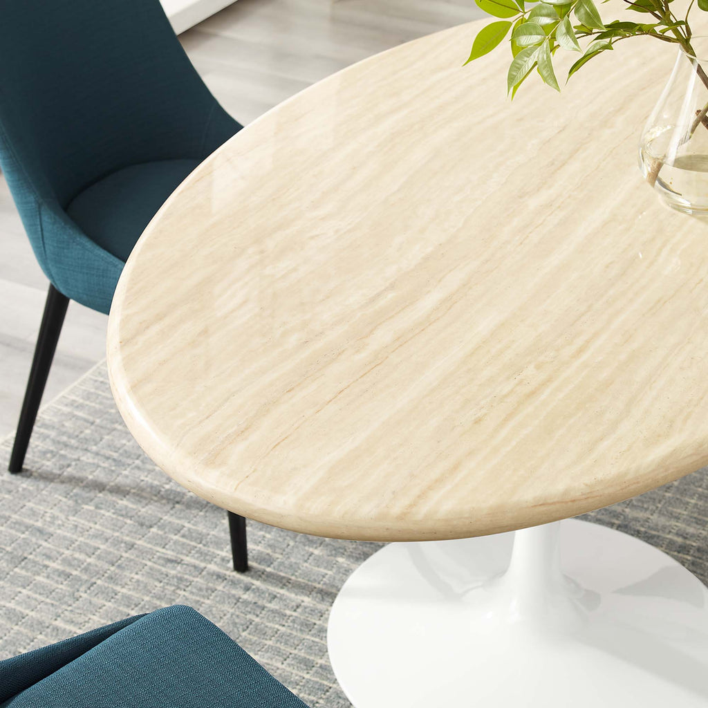 Lippa 60" Oval Faux Travertine Dining Table - White Traventine