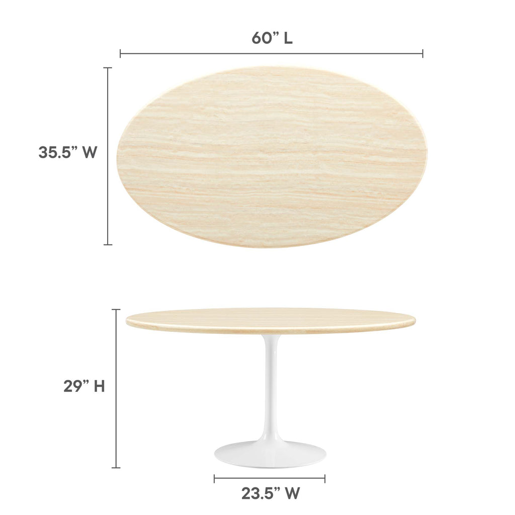 Lippa 60" Oval Faux Travertine Dining Table - White Traventine