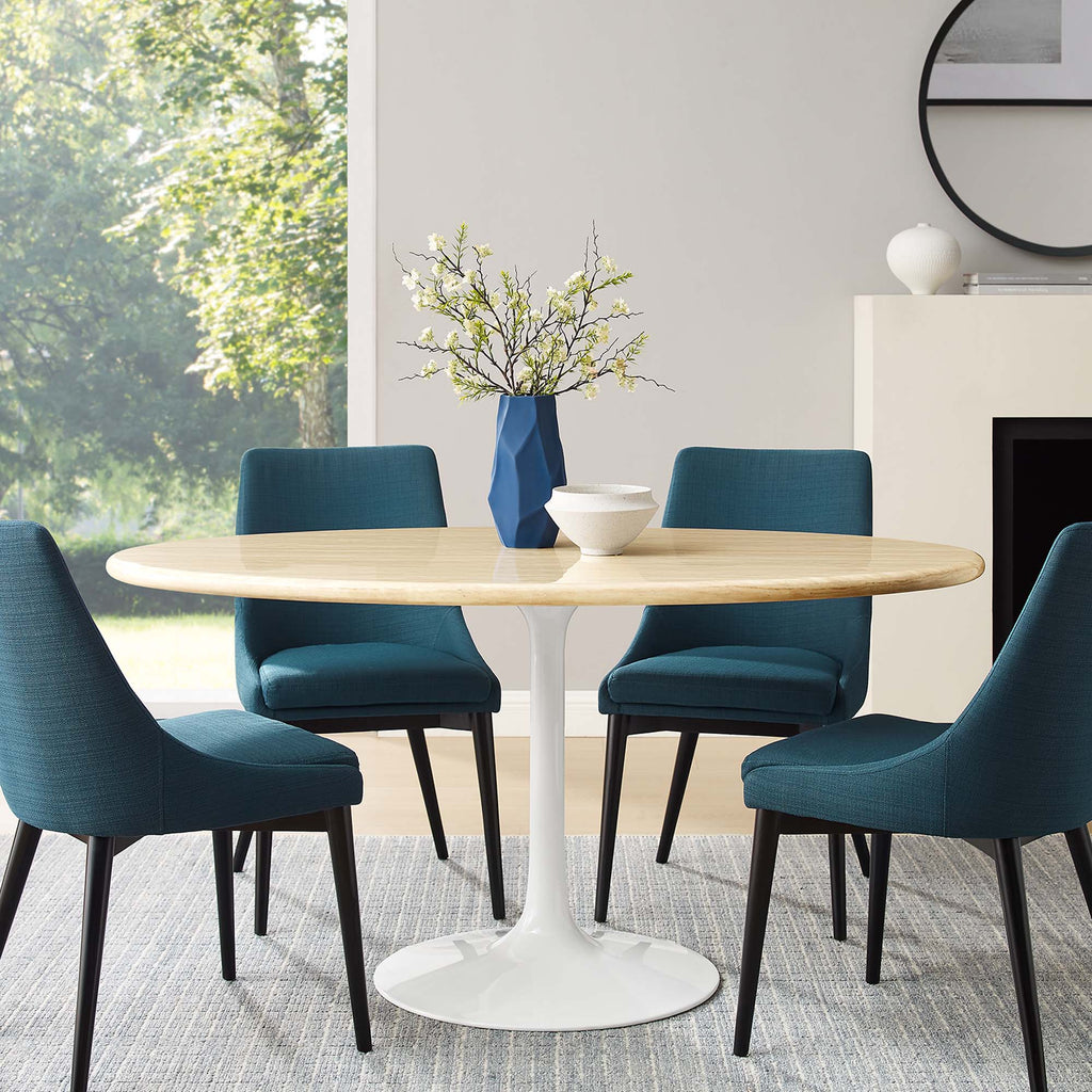 Lippa 60" Oval Faux Travertine Dining Table - White Traventine