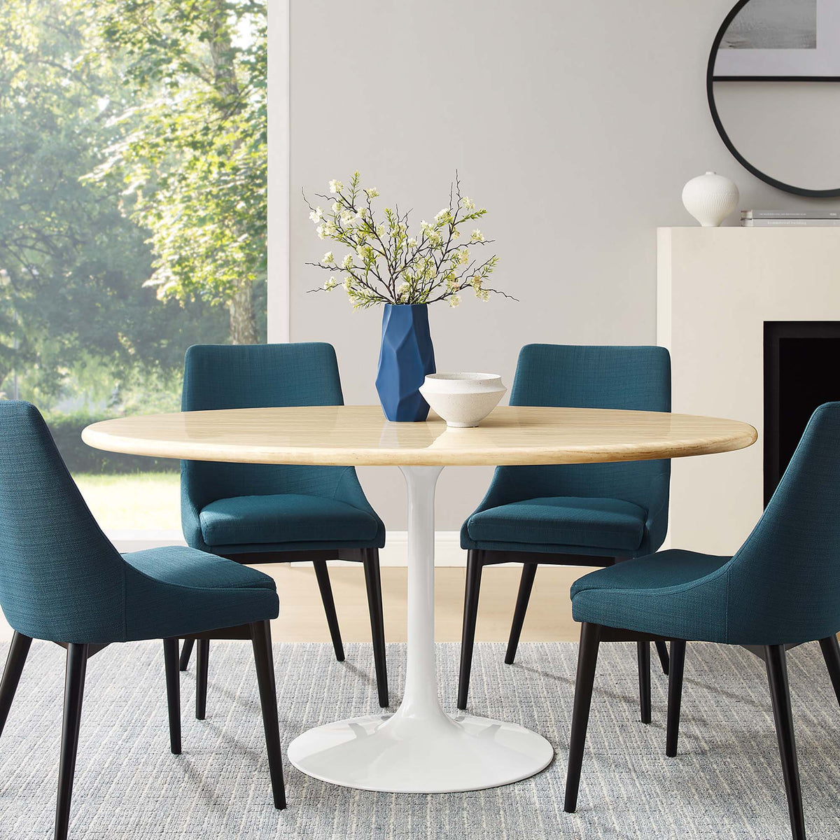 Lippa 60" Oval Faux Travertine Dining Table - White Traventine
