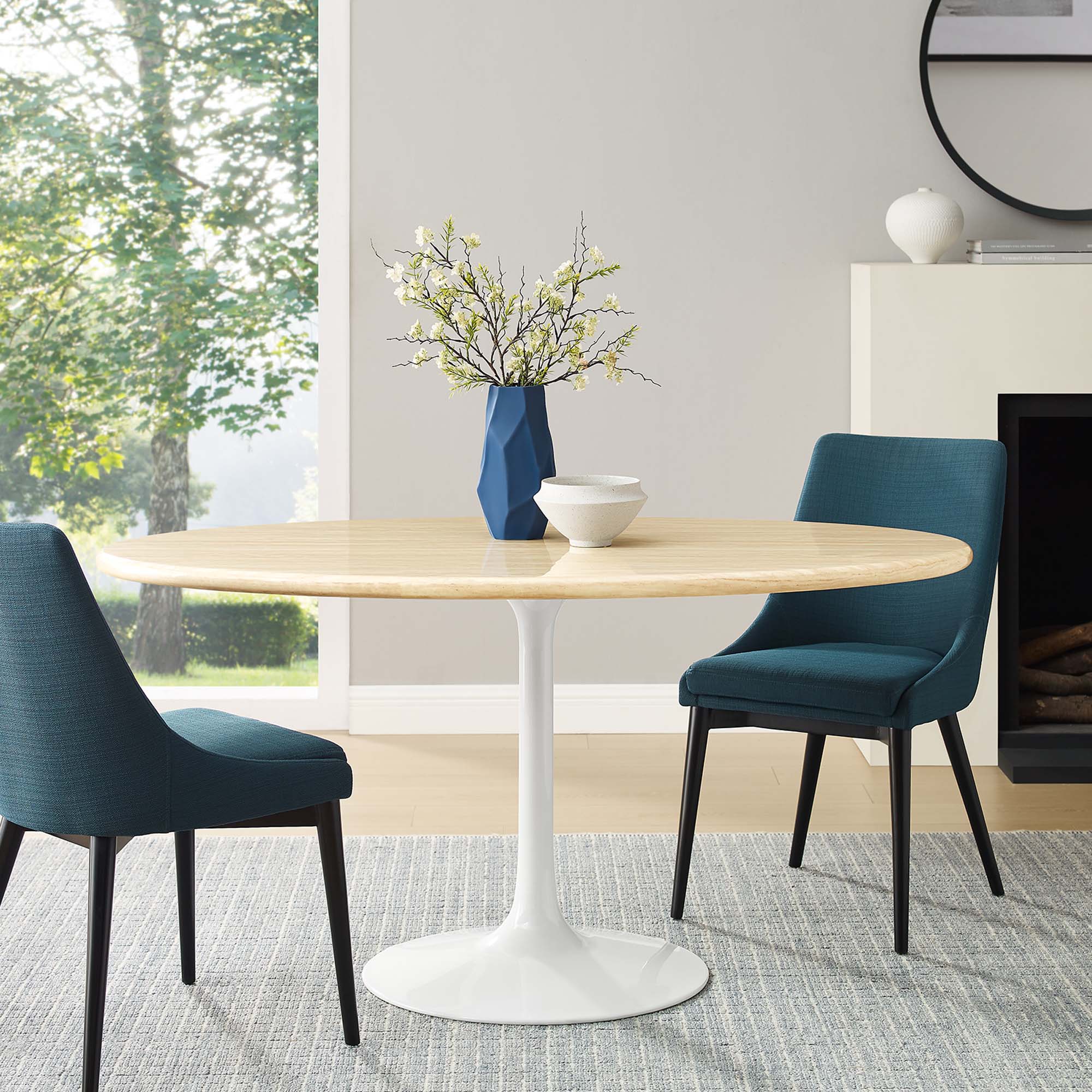 Lippa 60" Oval Faux Travertine Dining Table - White Traventine