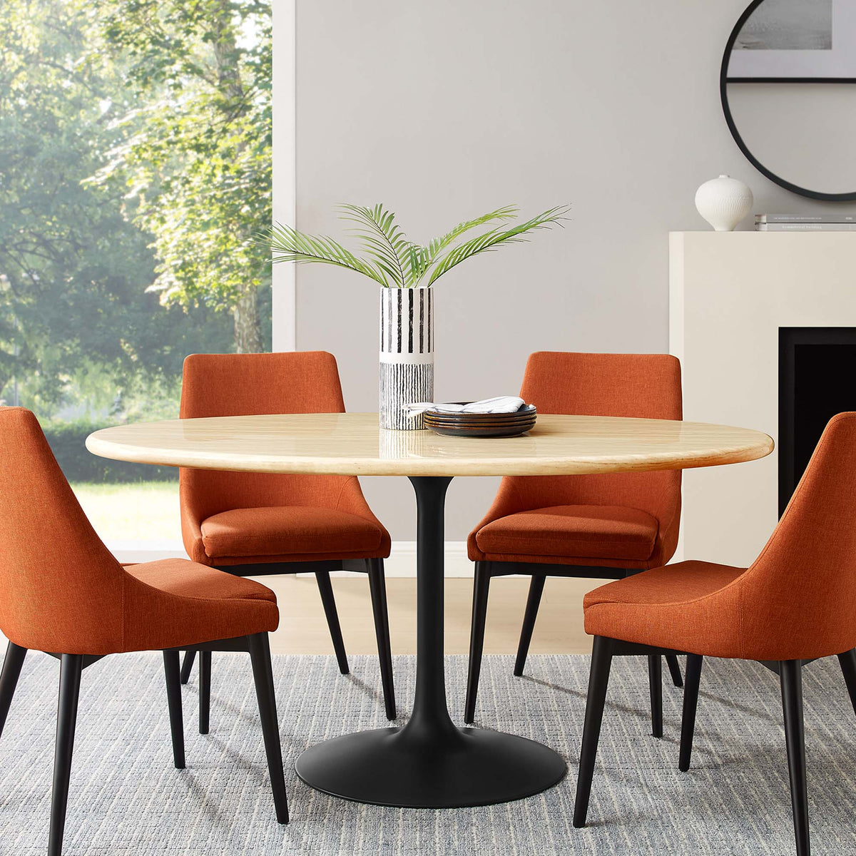 Lippa 60" Oval Faux Travertine Dining Table - Black Travertine