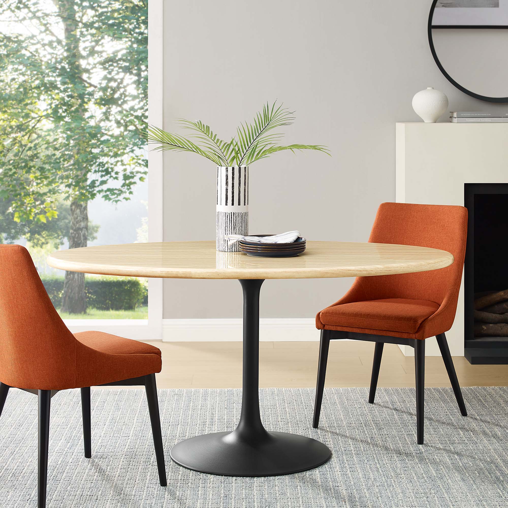 Lippa 60" Oval Faux Travertine Dining Table - Black Travertine
