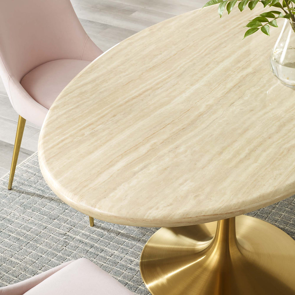 Lippa 60" Oval Faux Travertine Dining Table - Gold Travertine