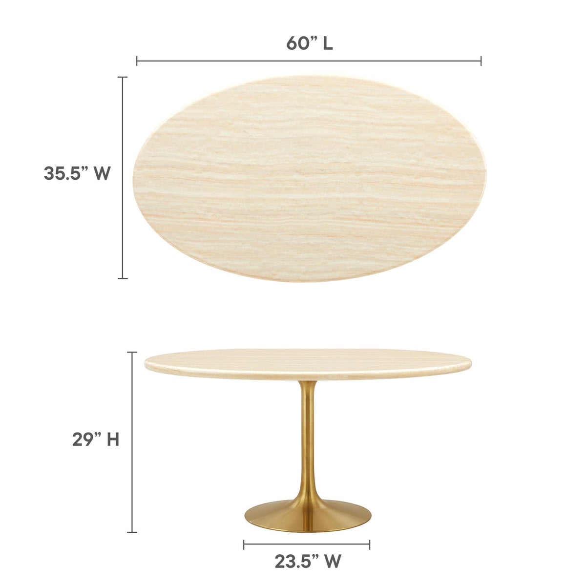 Lippa 60" Oval Faux Travertine Dining Table - Gold Travertine