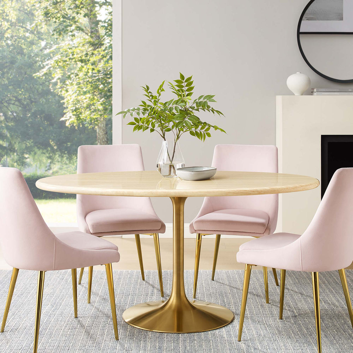 Lippa 60" Oval Faux Travertine Dining Table - Gold Travertine