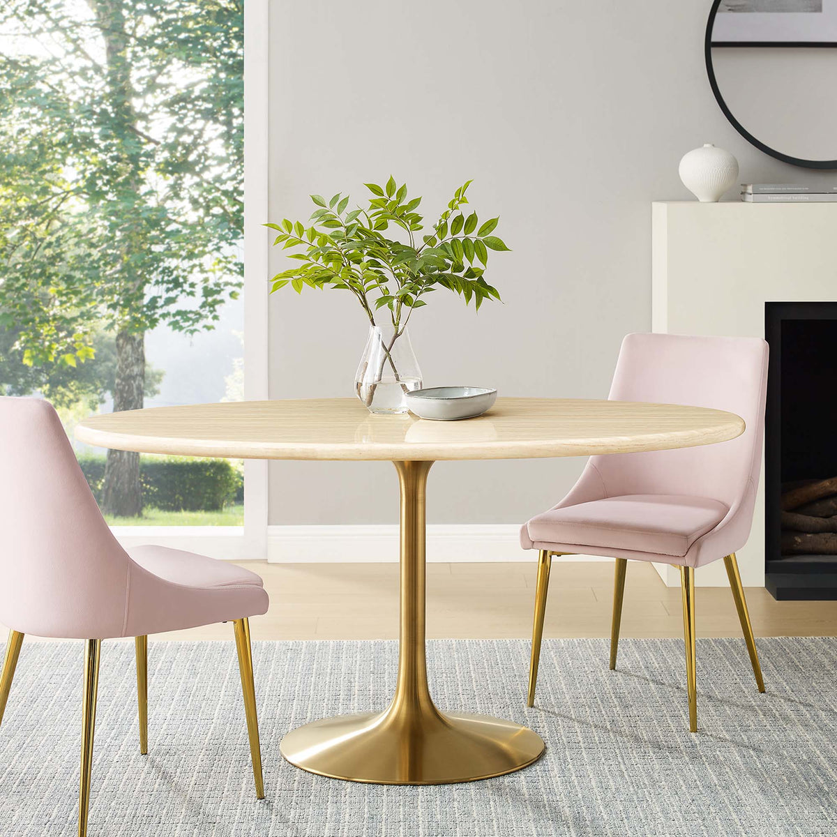 Lippa 60" Oval Faux Travertine Dining Table - Gold Travertine