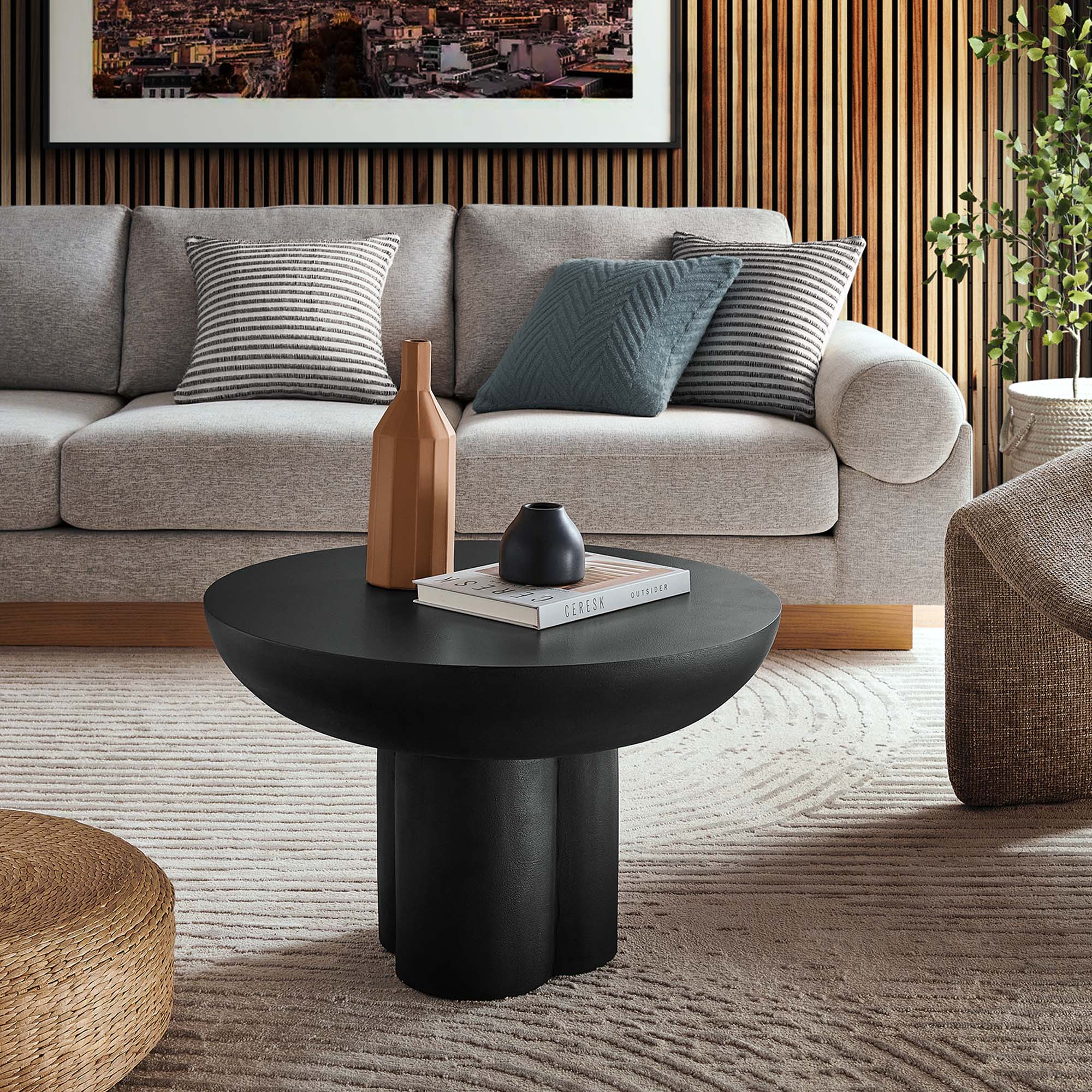 Caspian Round Concrete Coffee Table - Black