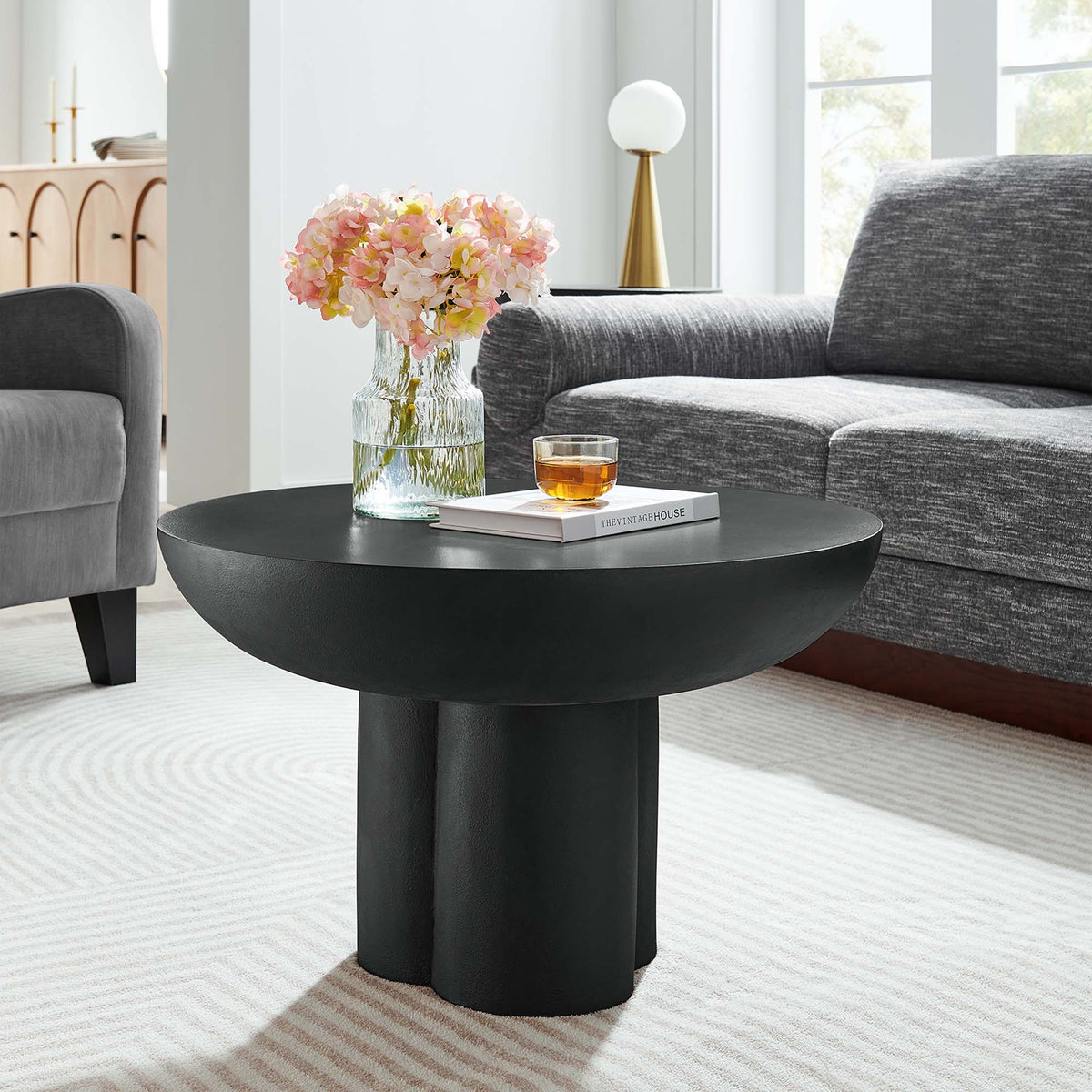 Caspian Round Concrete Coffee Table - Black