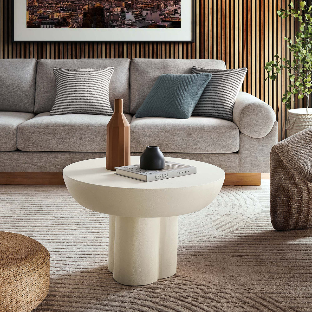 Caspian Round Concrete Coffee Table - White