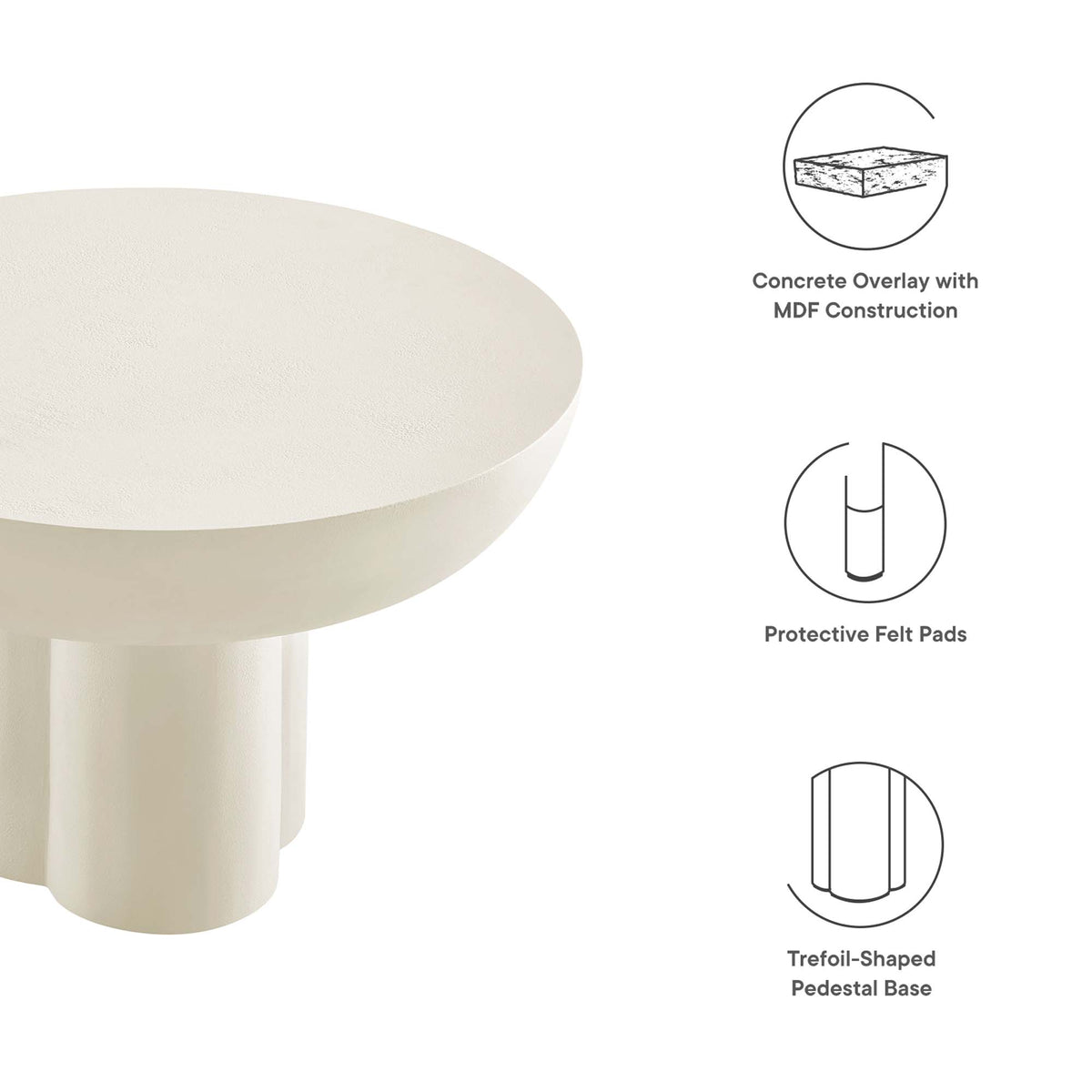 Caspian Round Concrete Coffee Table - White