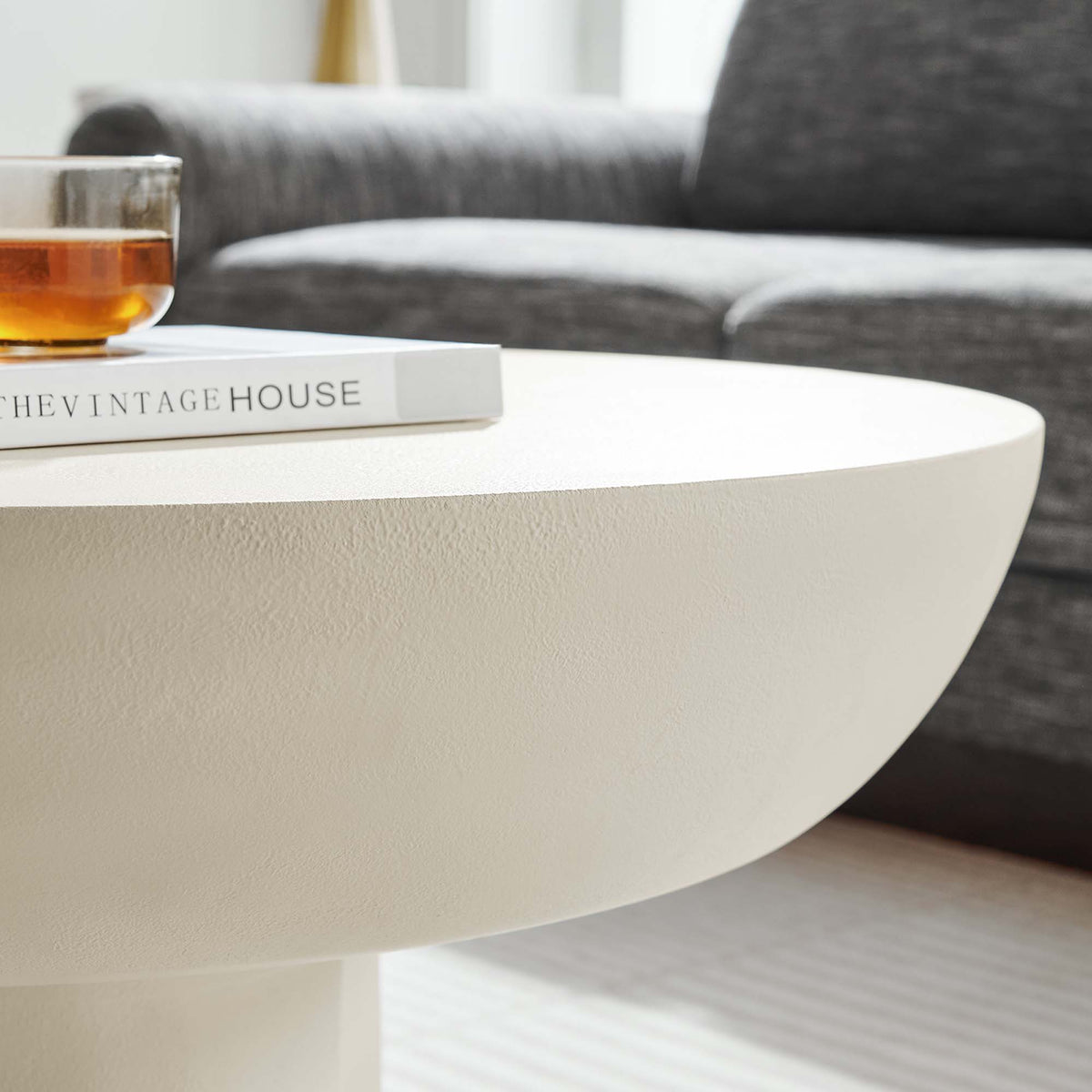 Caspian Round Concrete Coffee Table - White