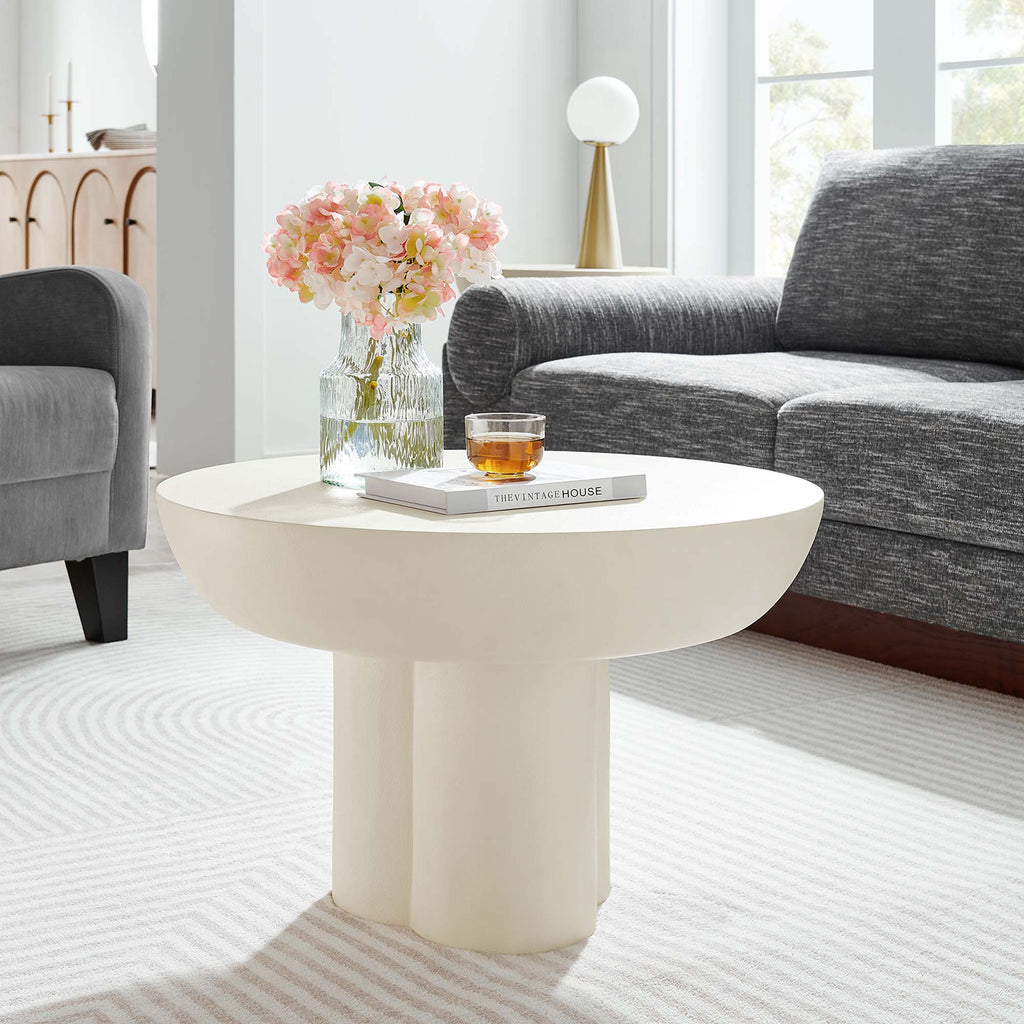 Caspian Round Concrete Coffee Table - White