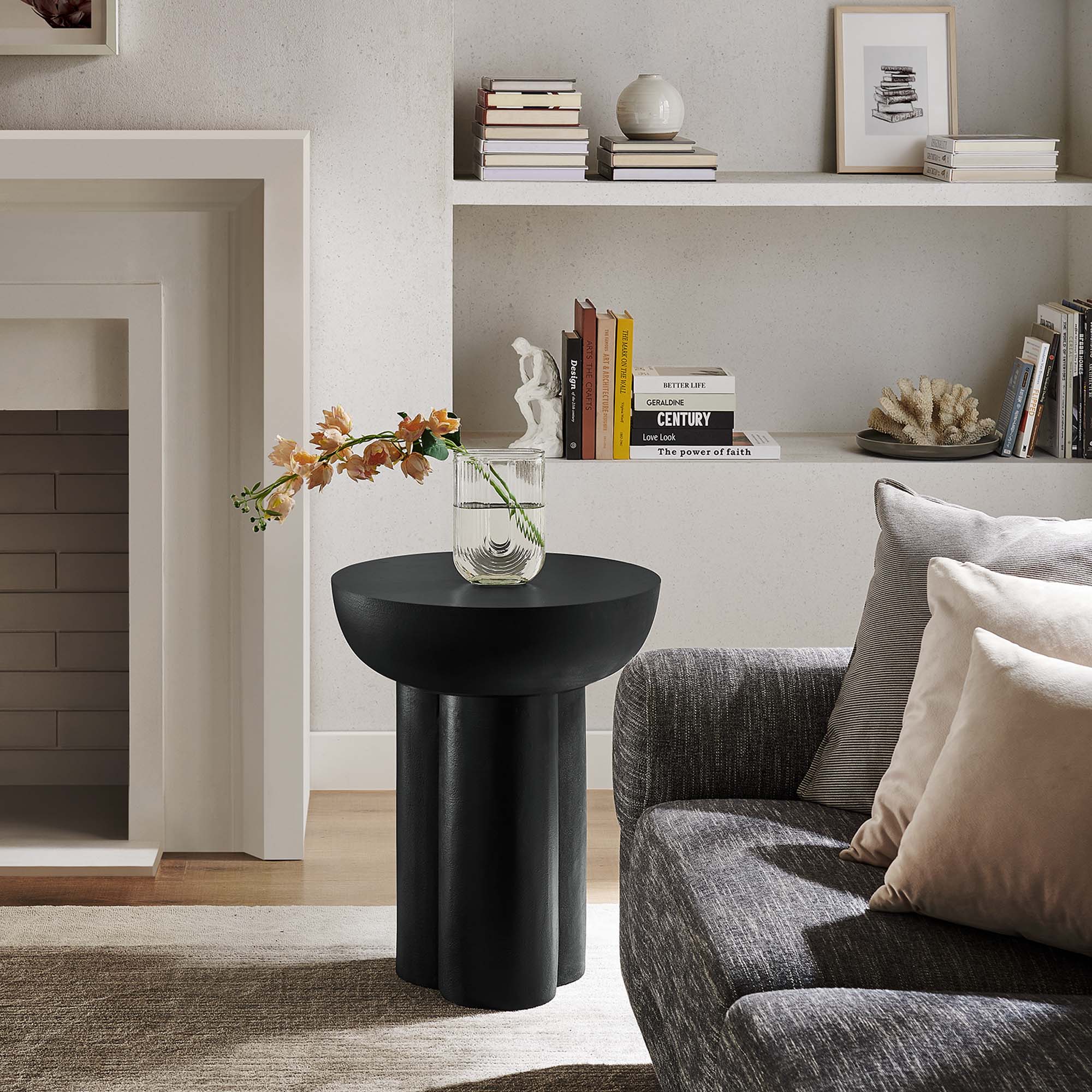 Caspian Round Concrete Side Table - Black