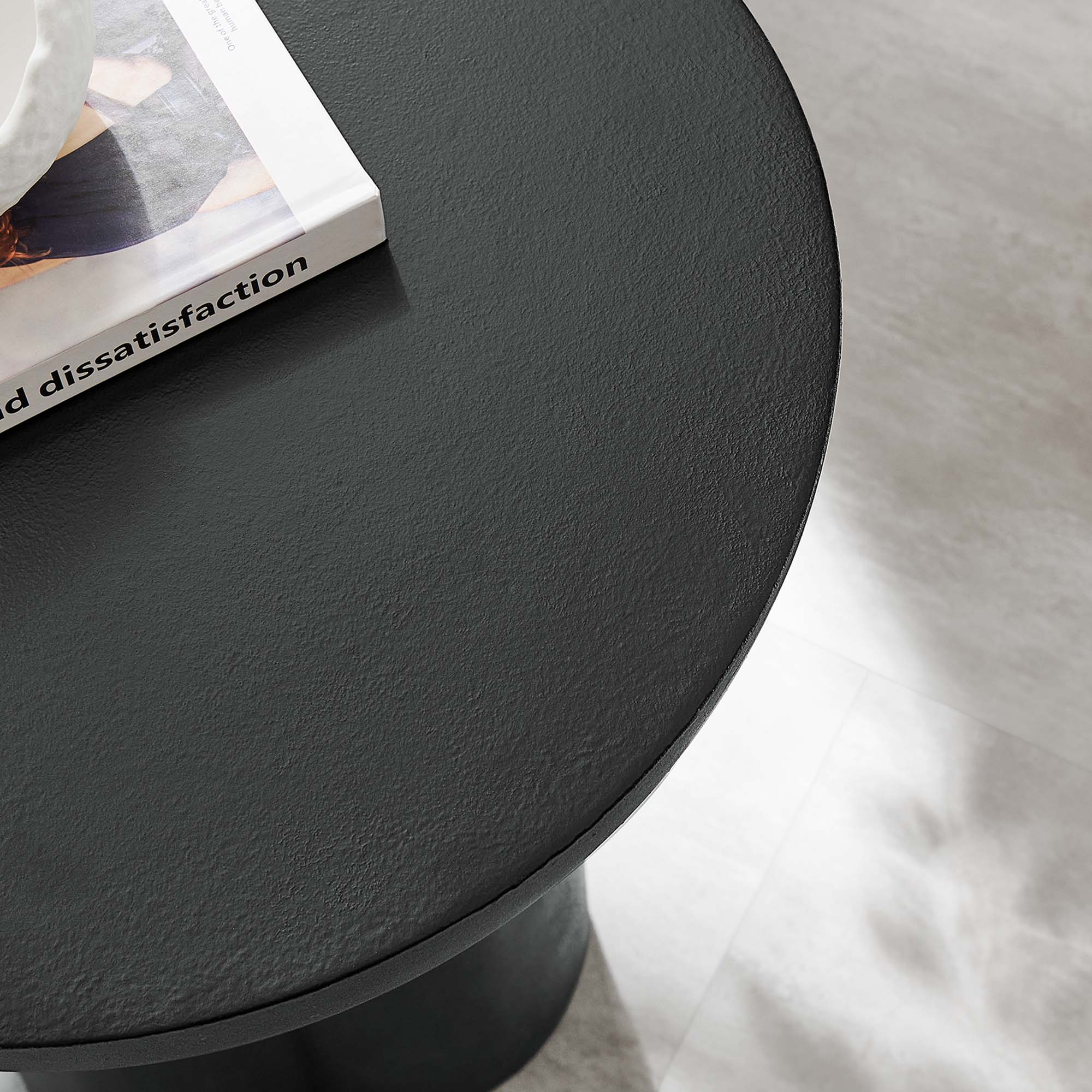 Caspian Round Concrete Side Table - Black