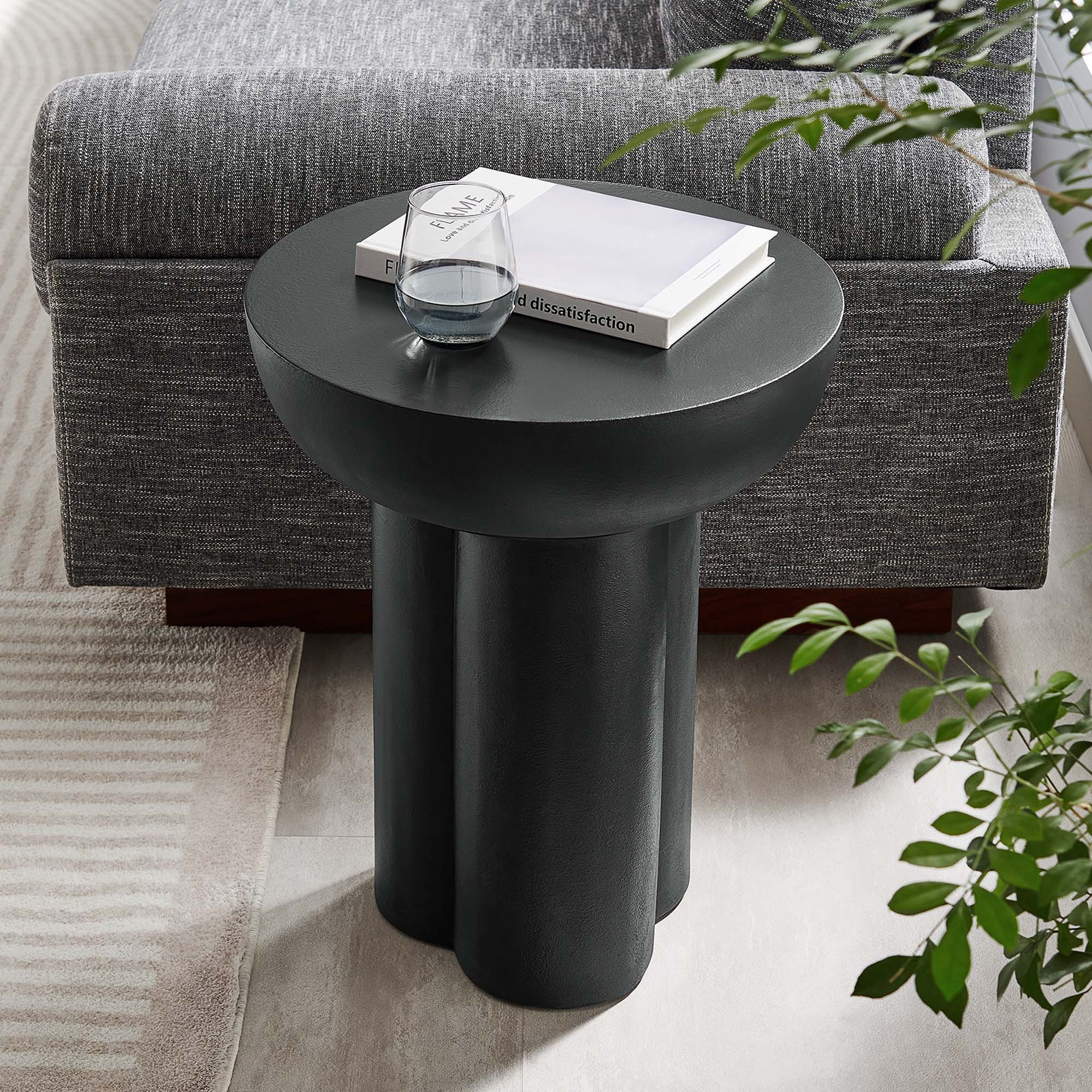 Caspian Round Concrete Side Table - Black