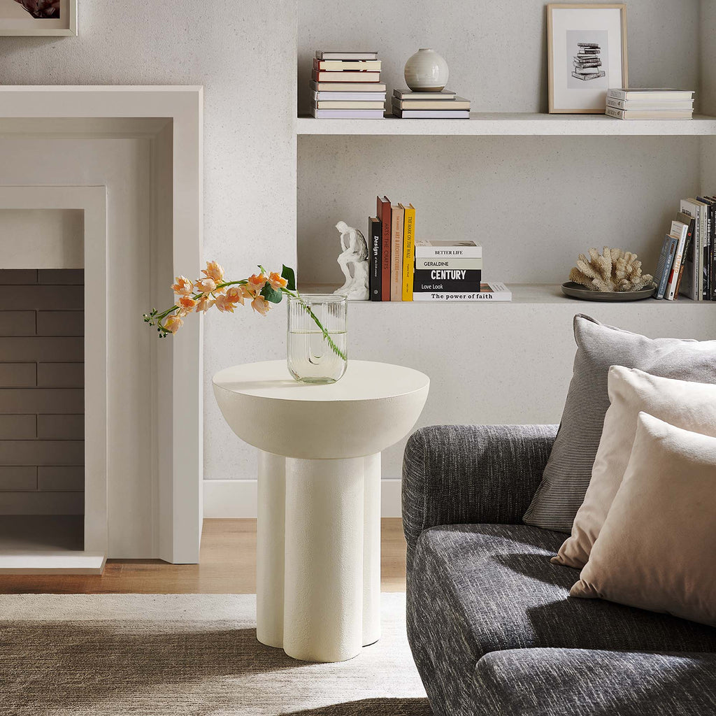 Caspian Round Concrete Side Table - White
