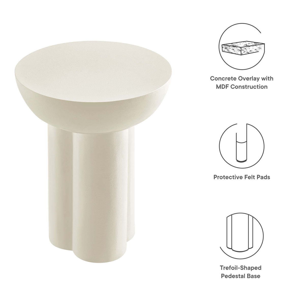 Caspian Round Concrete Side Table - White