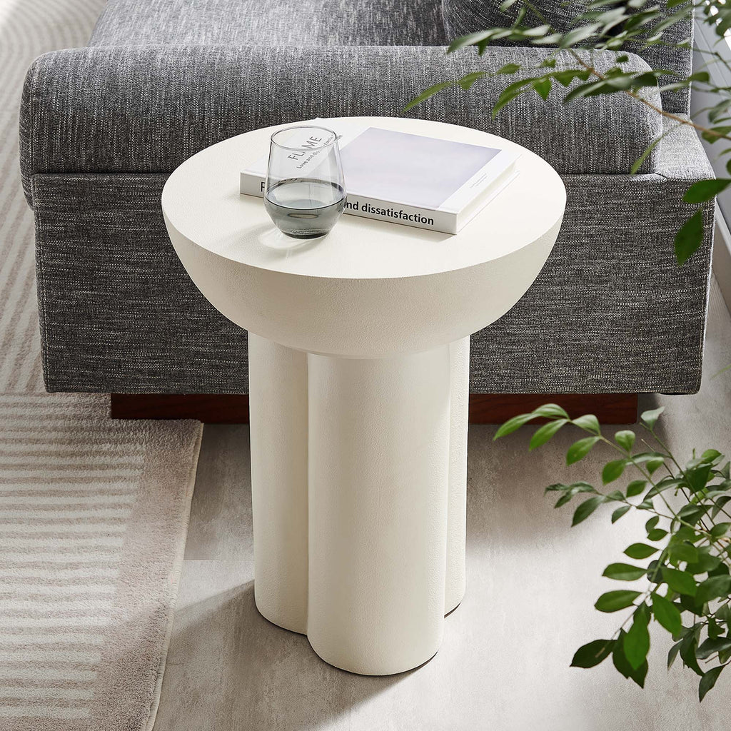 Caspian Round Concrete Side Table - White