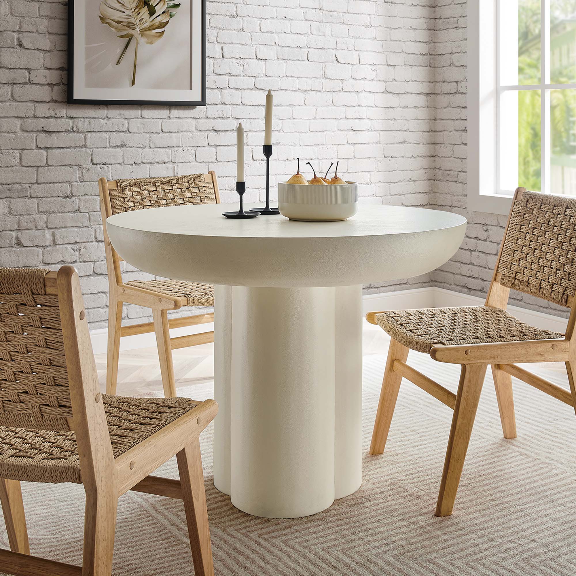 Caspian 40" Round Concrete Dining Table - White