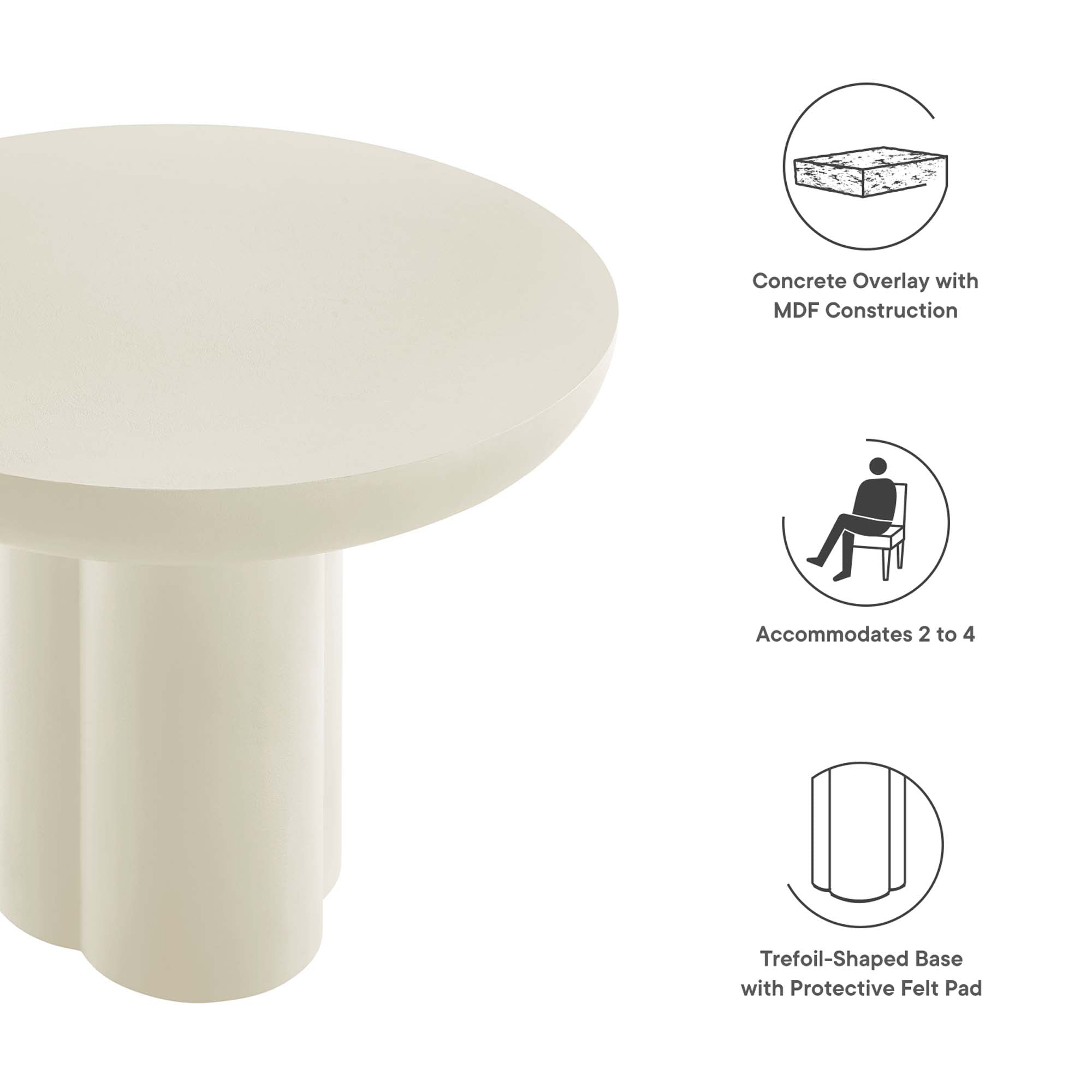 Caspian 40" Round Concrete Dining Table - White