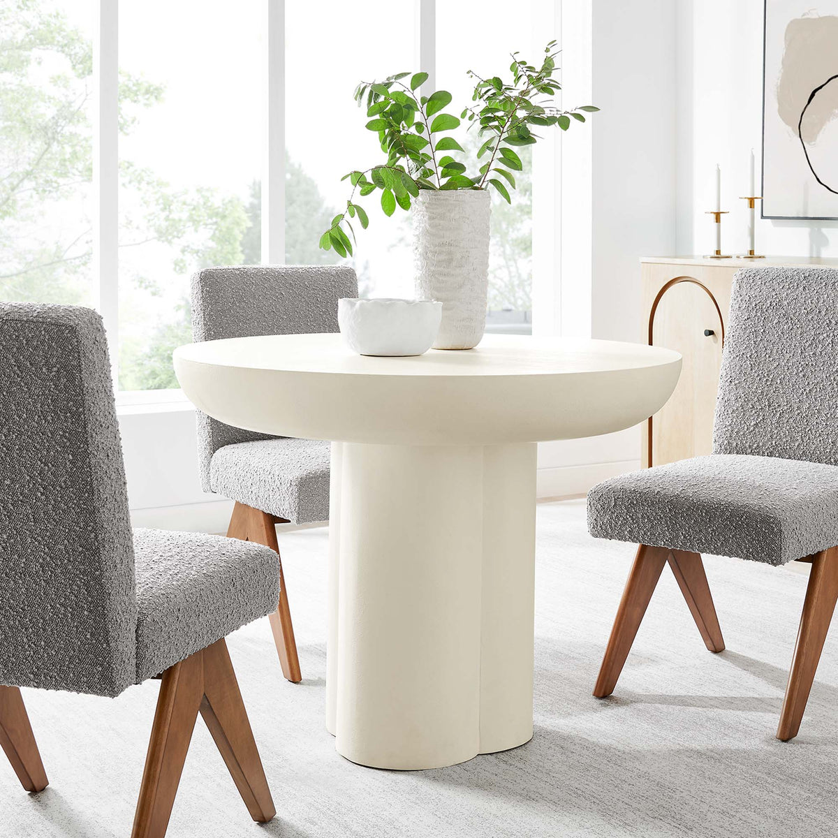Caspian 40" Round Concrete Dining Table - White