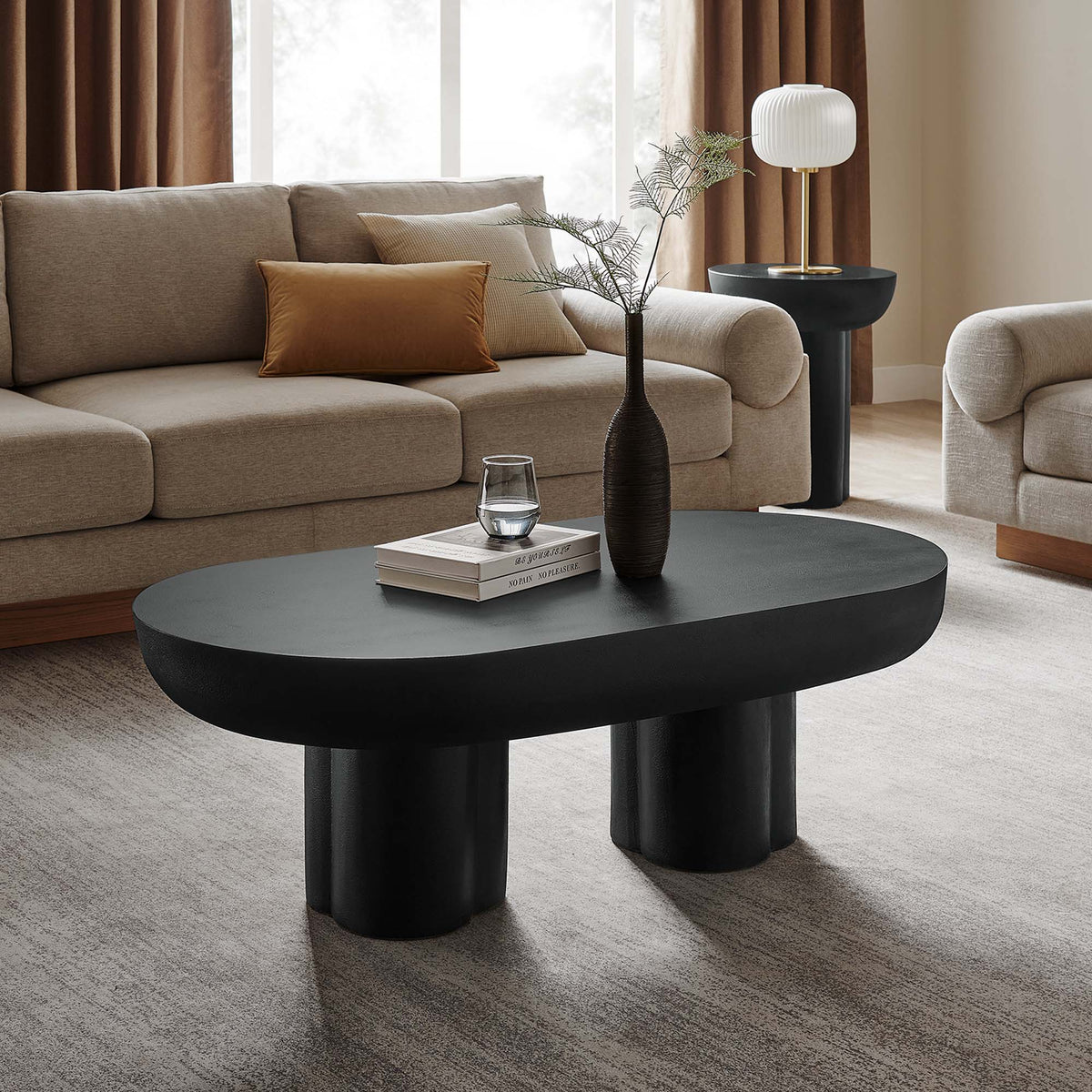 Caspian Oval Concrete Coffee Table - Black