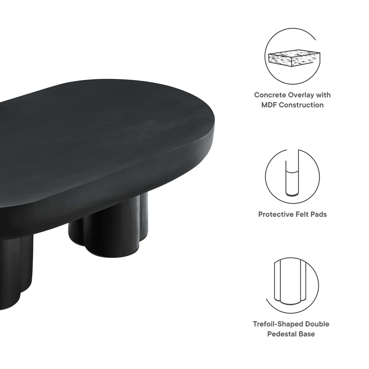 Caspian Oval Concrete Coffee Table - Black
