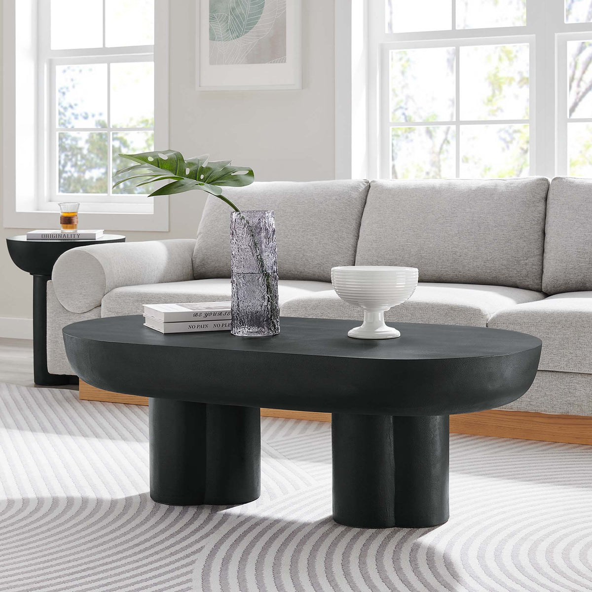 Caspian Oval Concrete Coffee Table - Black