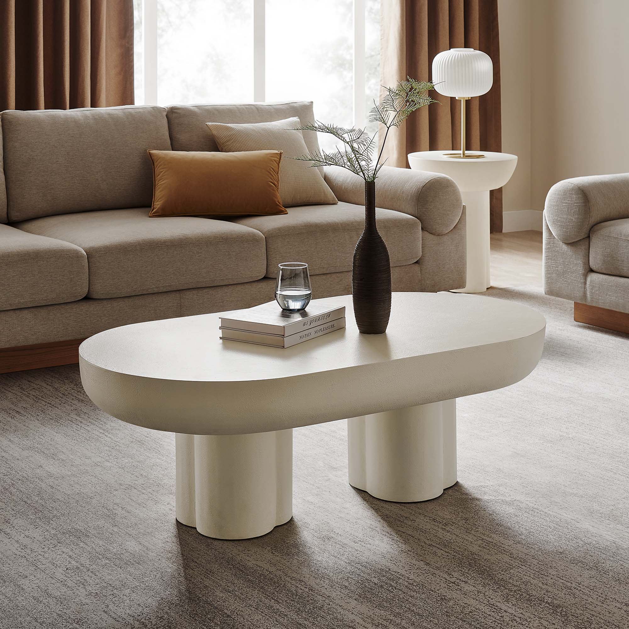 Caspian Oval Concrete Coffee Table - White