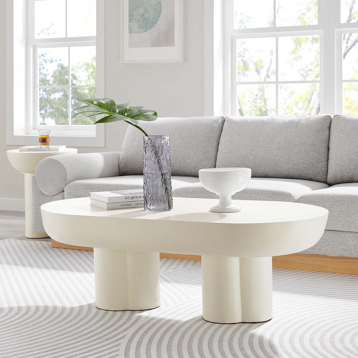 Caspian Oval Concrete Coffee Table - White